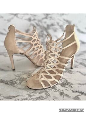 Klub Nico Gladiator Sandals Beige Nude Leather Zip Back Stilletto Cocktail 7